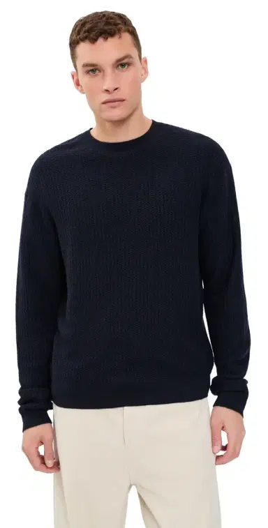 Frame Textured Crew Neck Wool Sweater Dark Navy | Thumbnail 1