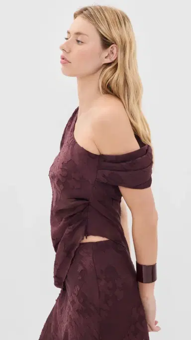 ROAME. Marcel Asymmetrical Sheer Burnout Top Mulberry Jacquard S | Thumbnail 4