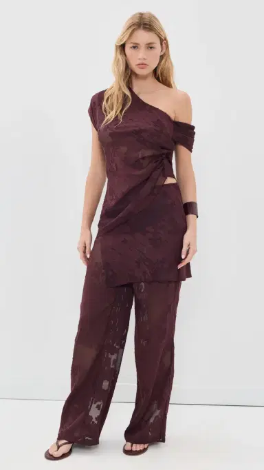 ROAME. Marcel Asymmetrical Sheer Burnout Top Mulberry Jacquard S | Thumbnail 5