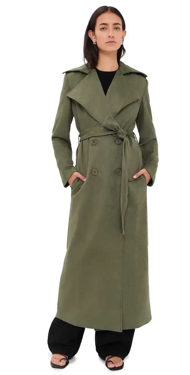 Bardot Kira Faux Suede Trench Coat Khaki