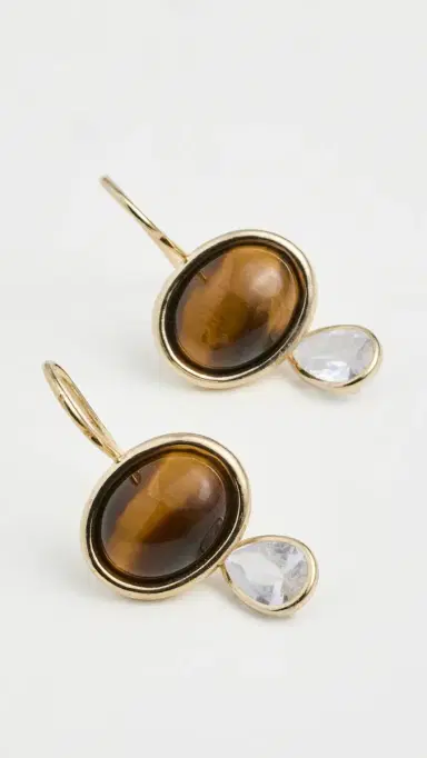 SHASHI Oval Tiger Eye Gemstone Drop Earrings Gold/Tiger Eye One Size | Thumbnail 4