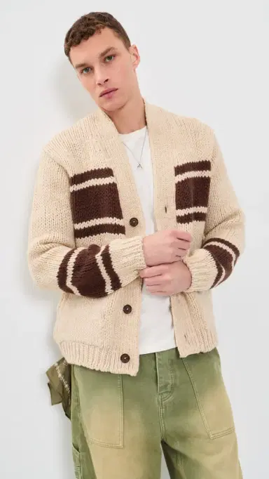 UNIVERSAL WORKS angdale Chunky Knit Stripe Cardigan Ecru | Thumbnail 2