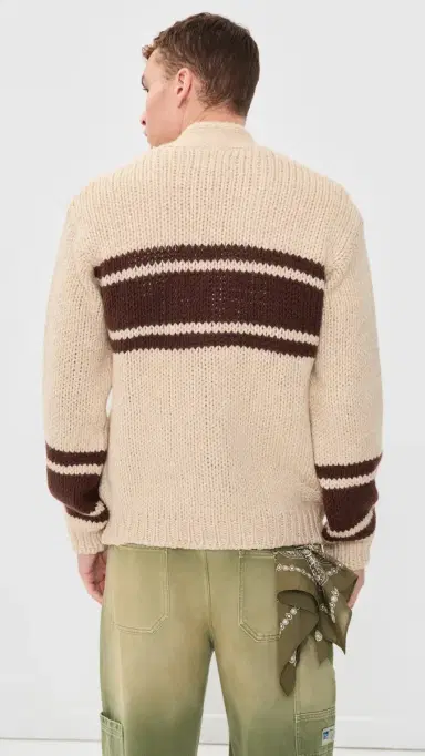 UNIVERSAL WORKS angdale Chunky Knit Stripe Cardigan Ecru | Thumbnail 3