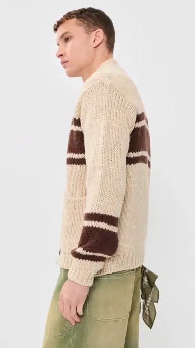 UNIVERSAL WORKS angdale Chunky Knit Stripe Cardigan Ecru | Thumbnail 4