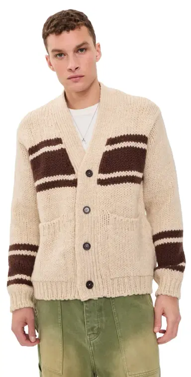 UNIVERSAL WORKS angdale Chunky Knit Stripe Cardigan Ecru | Thumbnail 1