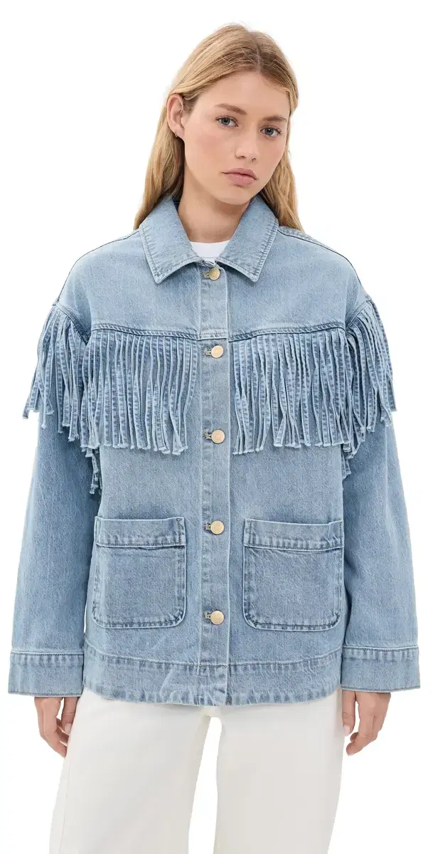 Show Me Your Mumu Western Denim Fringe Jacket Jet tream Blue