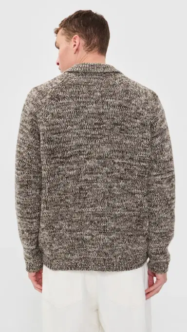 UNIVERSAL WORKS Lambswool Zip Cardigan Ecru/Brown | Thumbnail 3 UNIVERSAL WORKS Lambswool Zip Cardigan Ecru/Brown | Thumbnail 3