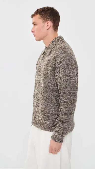 UNIVERSAL WORKS Lambswool Zip Cardigan Ecru/Brown | Thumbnail 4 UNIVERSAL WORKS Lambswool Zip Cardigan Ecru/Brown | Thumbnail 4