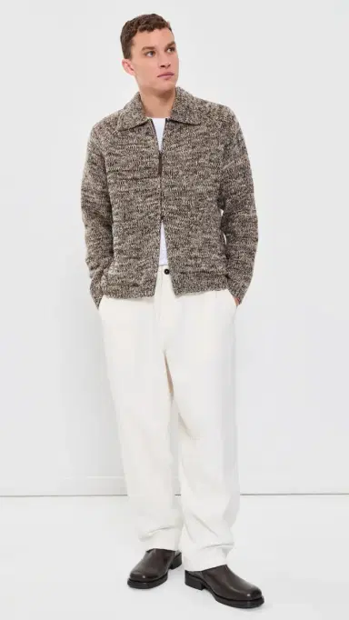 UNIVERSAL WORKS Lambswool Zip Cardigan Ecru/Brown | Thumbnail 5 UNIVERSAL WORKS Lambswool Zip Cardigan Ecru/Brown | Thumbnail 5