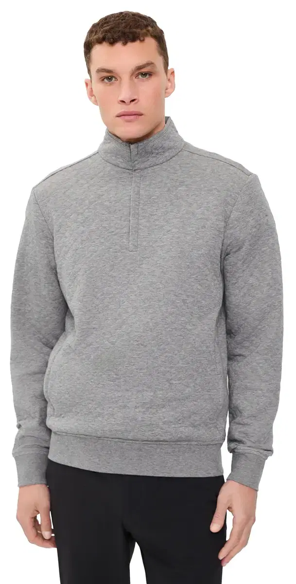 Quilted Double Knit Quarter Zip Pullover etalic Grey Heather