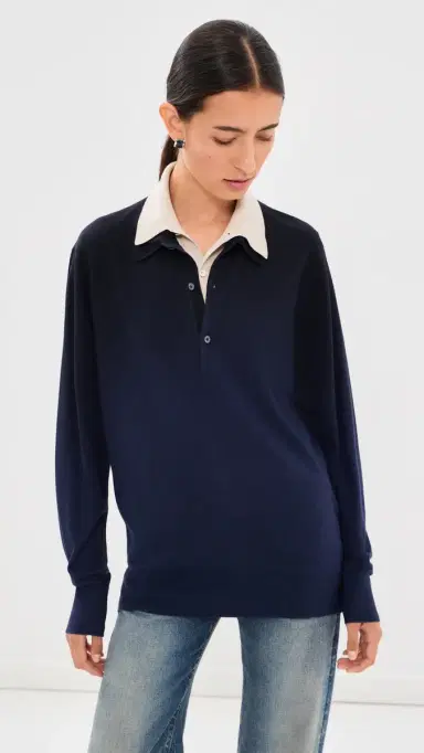 Acne Studios ayered Knit Polo Sweater Navy/Beige | Thumbnail 3