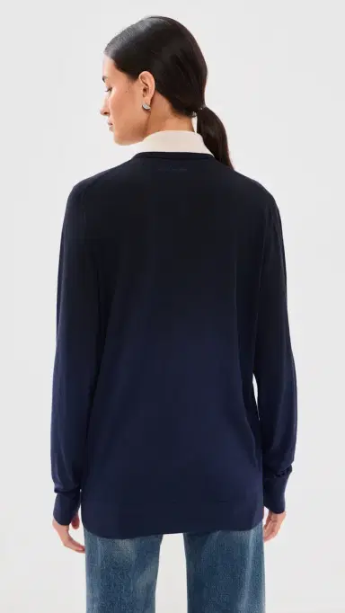 Acne Studios ayered Knit Polo Sweater Navy/Beige | Thumbnail 4