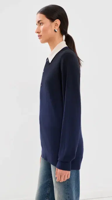 Acne Studios ayered Knit Polo Sweater Navy/Beige | Thumbnail 5