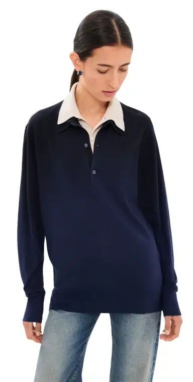 Acne Studios ayered Knit Polo Sweater Navy/Beige | Thumbnail 1