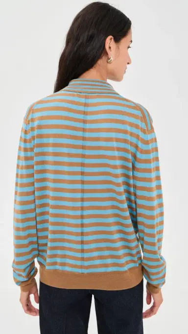 La Ligne Striped Ben Polo Sweater Camel/Cerulean | Thumbnail 3 La Ligne Striped Ben Polo Sweater Camel/Cerulean | Thumbnail 3