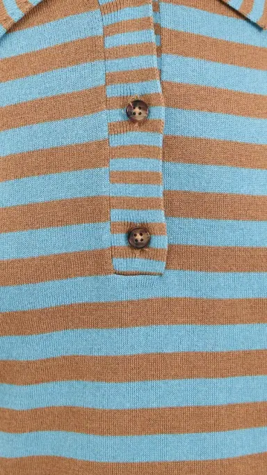 La Ligne Striped Ben Polo Sweater Camel/Cerulean | Thumbnail 6 La Ligne Striped Ben Polo Sweater Camel/Cerulean | Thumbnail 6
