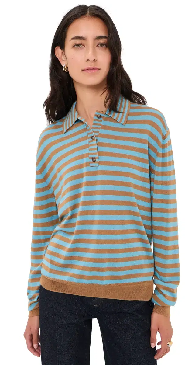 La Ligne Striped Ben Polo Sweater Camel/Cerulean