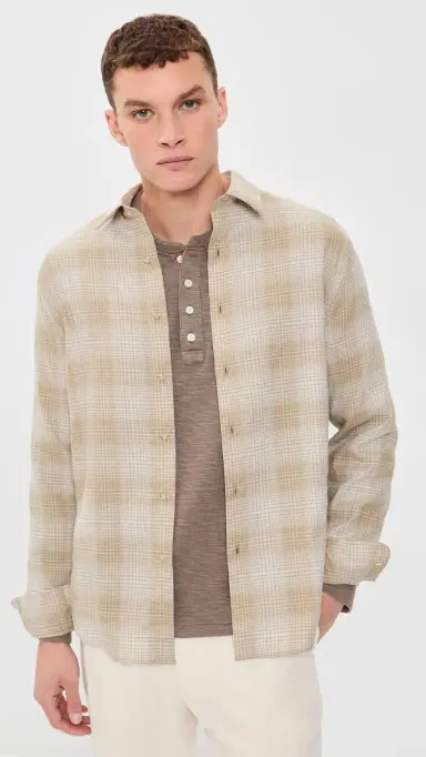 Vince Ballow Plaid Long Sleeve Shirt H Oatmeal Combo | Thumbnail 2 Vince Ballow Plaid Long Sleeve Shirt H Oatmeal Combo | Thumbnail 2
