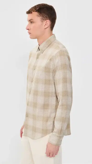 Vince Ballow Plaid Long Sleeve Shirt H Oatmeal Combo | Thumbnail 4 Vince Ballow Plaid Long Sleeve Shirt H Oatmeal Combo | Thumbnail 4