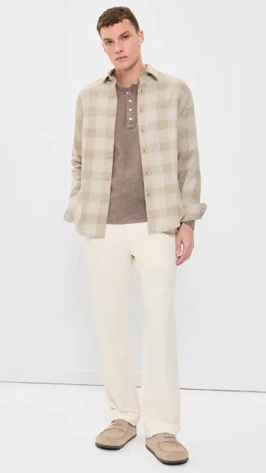 Vince Ballow Plaid Long Sleeve Shirt H Oatmeal Combo | Thumbnail 5 Vince Ballow Plaid Long Sleeve Shirt H Oatmeal Combo | Thumbnail 5