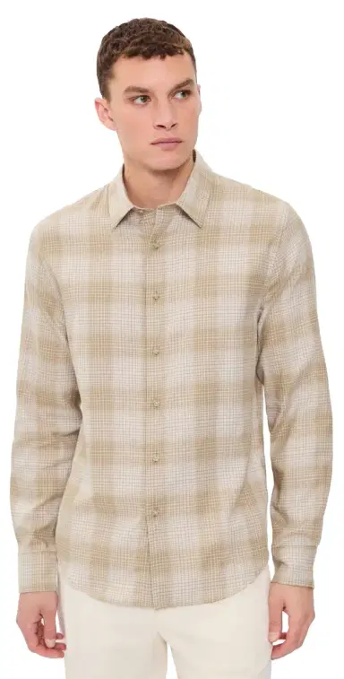 Vince Ballow Plaid Long Sleeve Shirt H Oatmeal Combo | Thumbnail 1 Vince Ballow Plaid Long Sleeve Shirt H Oatmeal Combo | Thumbnail 1