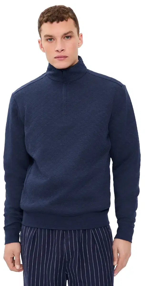 Quilted Double Knit Quarter Zip pring Navy Heather