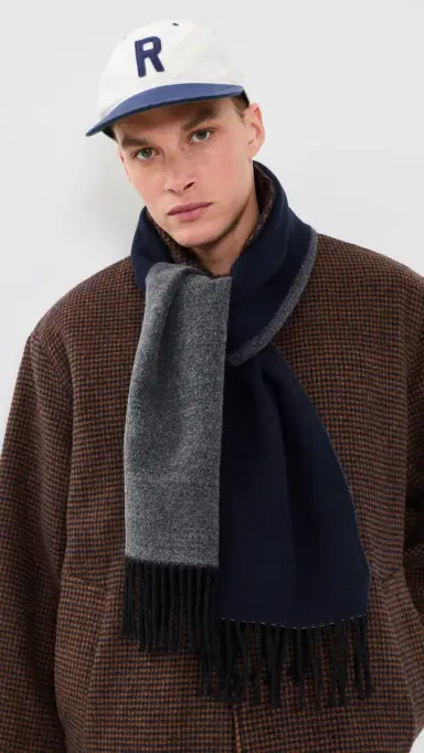 UNIVERSAL WORKS Double Sided Scarf Navy/Mid Grey One Size | Thumbnail 3