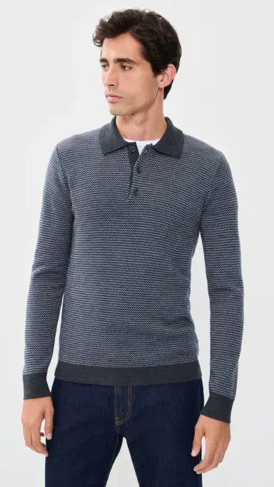 Taylor Stitch The Newton Birdseye Sweater Polo Navy Birdseye 42 | Thumbnail 2