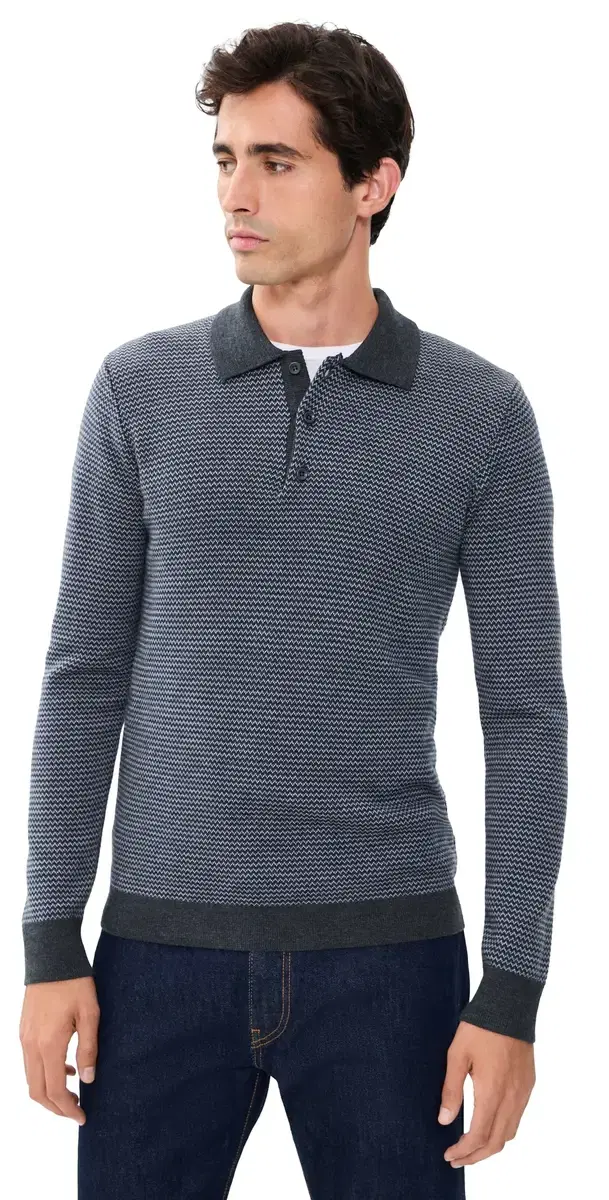 Taylor Stitch The Newton Birdseye Sweater Polo Navy Birdseye