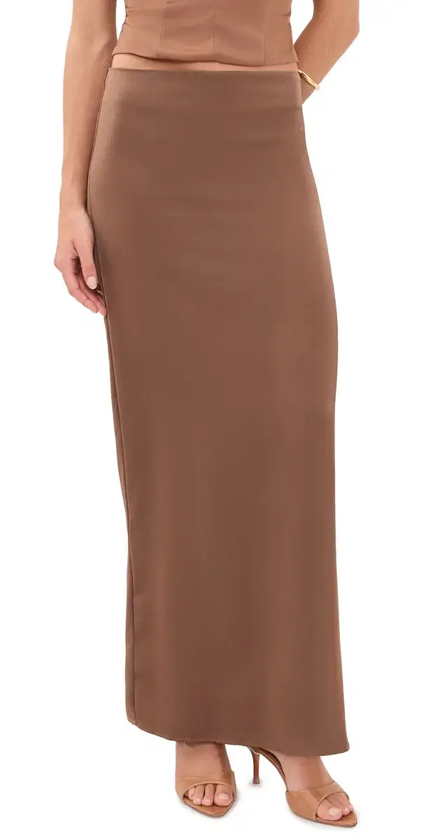 LIONESS Front Row Maxi Skirt Chocolate