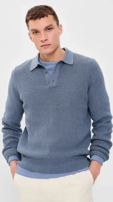 Vince Heirloom Shaker Long Sleeve Polo Sweater H Late Evening | Thumbnail 2 Vince Heirloom Shaker Long Sleeve Polo Sweater H Late Evening | Thumbnail 2