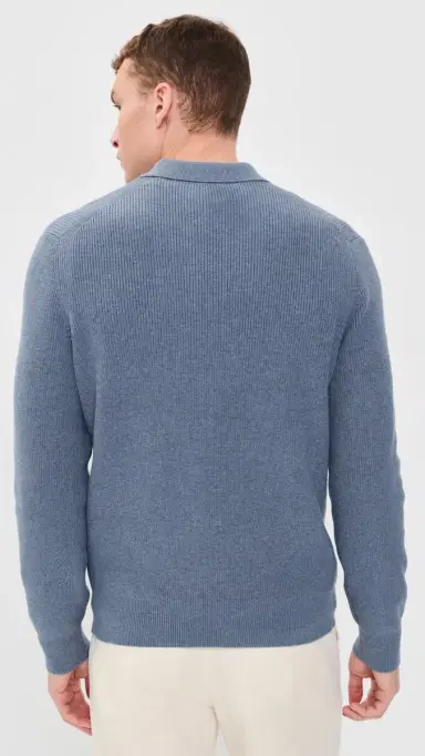 Vince Heirloom Shaker Long Sleeve Polo Sweater H Late Evening | Thumbnail 3 Vince Heirloom Shaker Long Sleeve Polo Sweater H Late Evening | Thumbnail 3