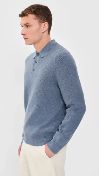Vince Heirloom Shaker Long Sleeve Polo Sweater H Late Evening | Thumbnail 4 Vince Heirloom Shaker Long Sleeve Polo Sweater H Late Evening | Thumbnail 4