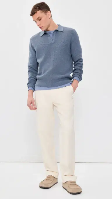 Vince Heirloom Shaker Long Sleeve Polo Sweater H Late Evening | Thumbnail 5 Vince Heirloom Shaker Long Sleeve Polo Sweater H Late Evening | Thumbnail 5
