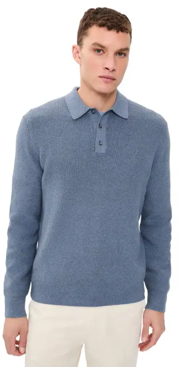 Vince Heirloom Shaker Long Sleeve Polo Sweater H Late Evening | Thumbnail 1 Vince Heirloom Shaker Long Sleeve Polo Sweater H Late Evening | Thumbnail 1