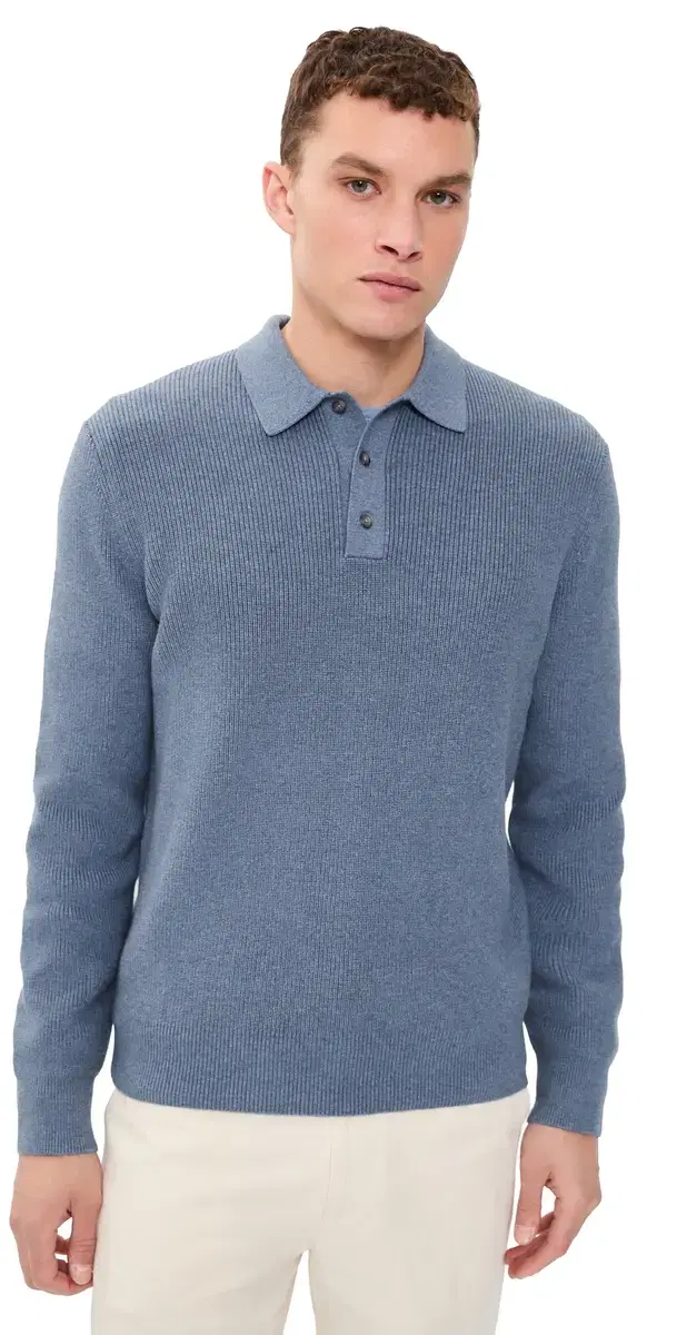 Vince Heirloom Shaker Long Sleeve Polo Sweater H Late Evening