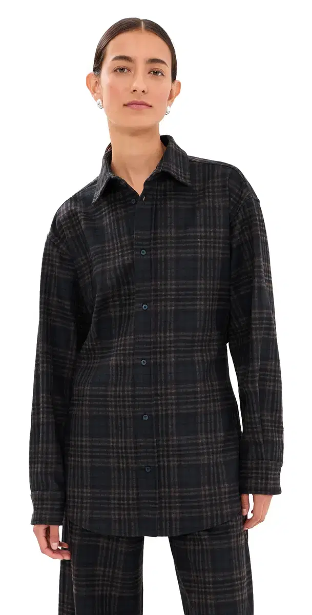 DARKPARK Anne Tartan Tailored Button Down Shirt Blue/Grey/Red