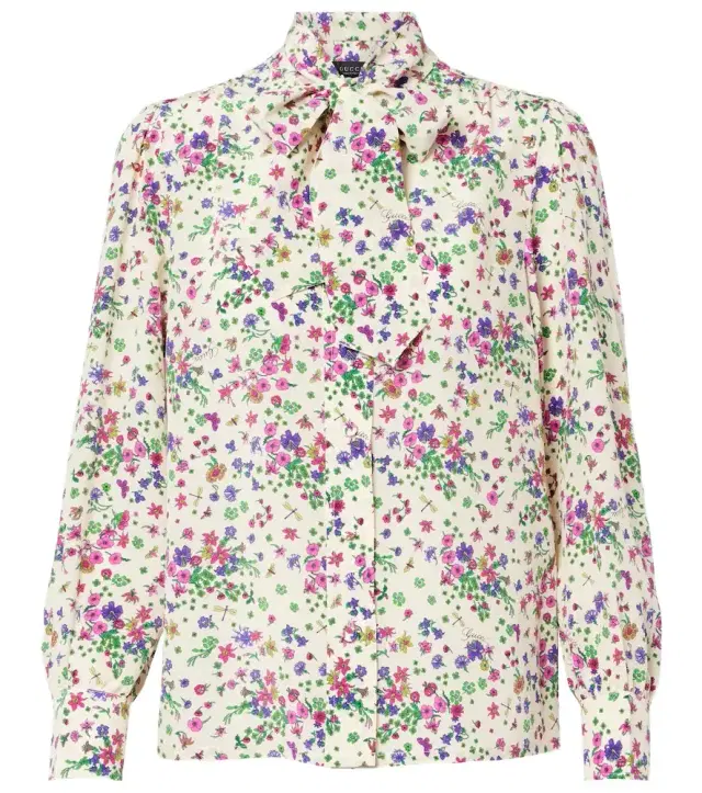 Gucci Floral tie-neck silk shirt
