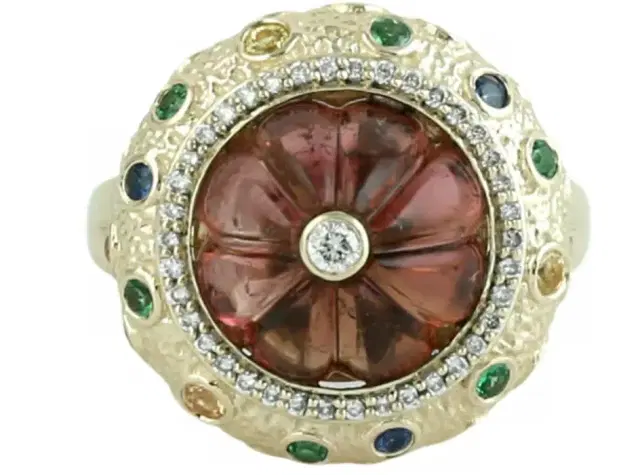 Wish Fine Jewelry 0.24ct Diamond 14K Gold Flower Cocktail Ring