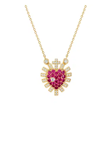 Wish Fine Jewelry 0.5ct Diamond Ruby 18K Gold Sacred Heart Necklace | Thumbnail 1