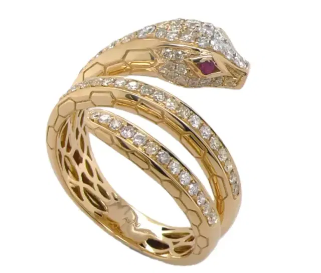 Wish Fine Jewelry 0.74ct Diamond Ruby 18K Gold Snake Spiral Ring