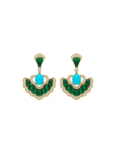 Wish Fine Jewelry 15.42ct Diamond Malachite Turquoise 18K Gold Drop Earrings | Thumbnail 1