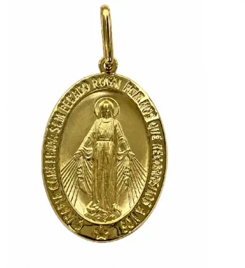 18K Gold Mary Miraculous Medal Pendant