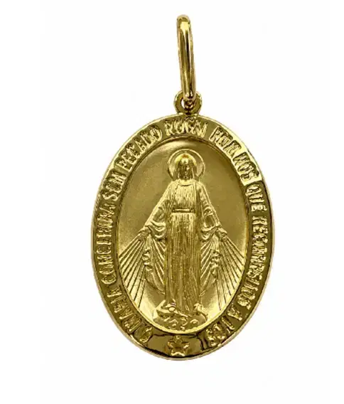 18K Gold Mary Miraculous Medal Pendant