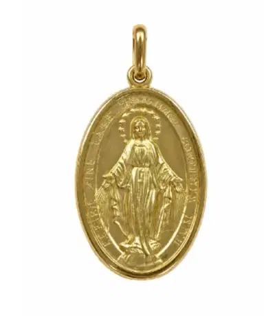 Wish Fine Jewelry 18K Gold Mary Miraculous Medal Pendant | Thumbnail 1