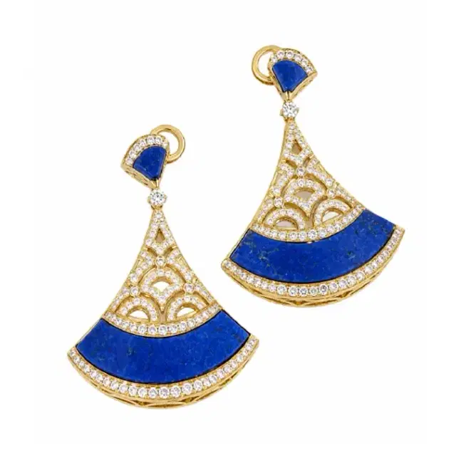 2.08ct Diamond Lapis Lazuli 14K Gold Drop Earrings