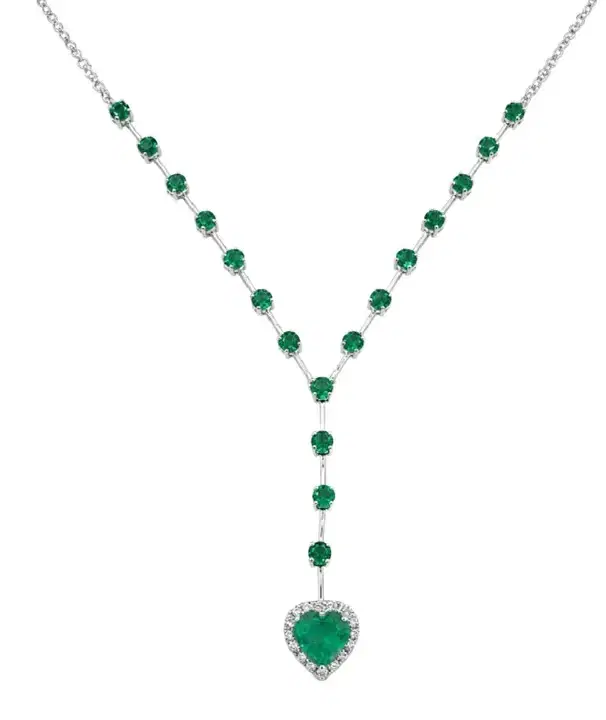 Wish Fine Jewelry 2.65ct Diamond Emerald 18K Gold Lariat Necklace