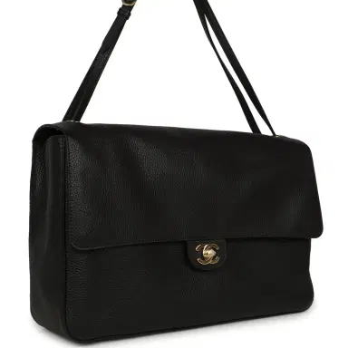 Chanel Chanel Maxi "Souplissimo" Large Flap Bag Black Grained Calfskin Gold Hardware | Thumbnail 2