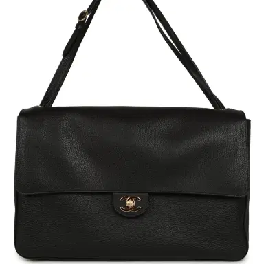 Chanel Chanel Maxi "Souplissimo" Large Flap Bag Black Grained Calfskin Gold Hardware | Thumbnail 1