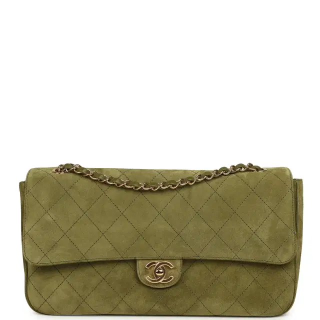 Chanel Chanel Maxi "Souplissimo" Small Flap Bag Khaki Suede Gold Hardware